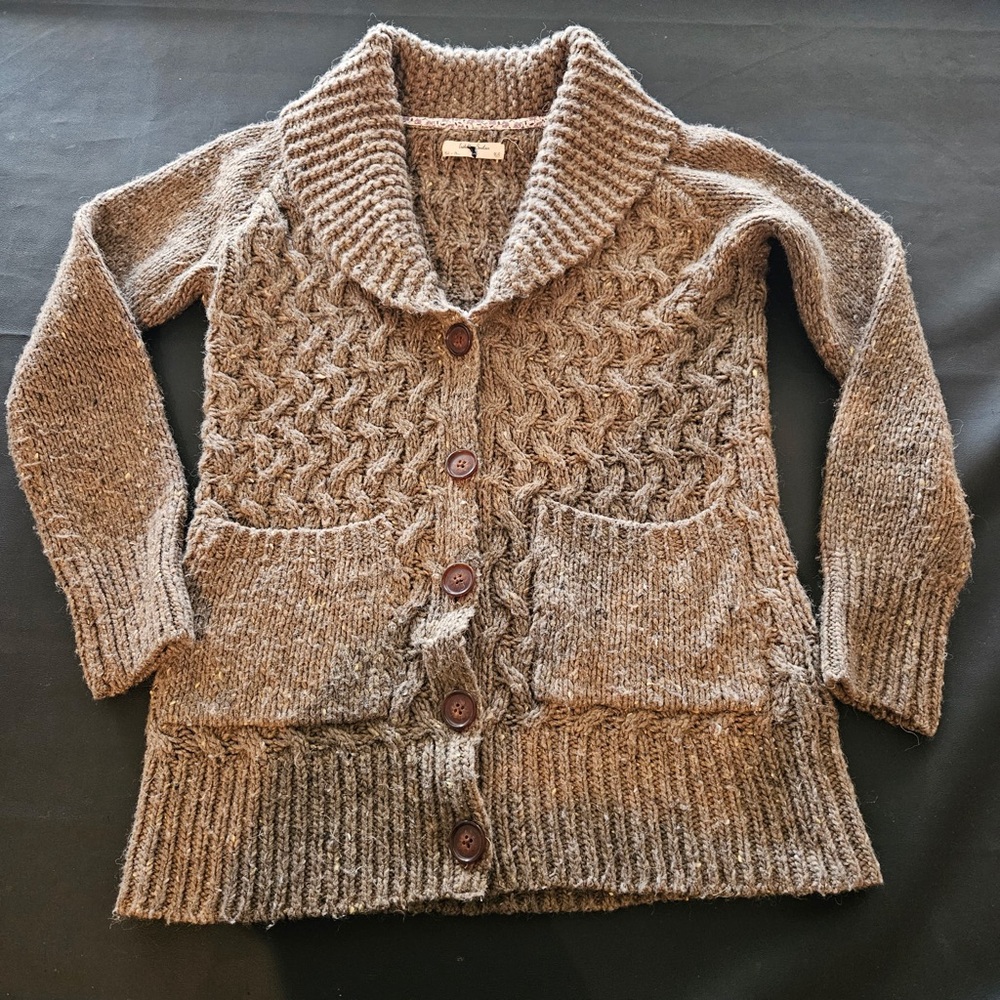 Chunky Cable Knit Shawl Collar Sweater - Taupe